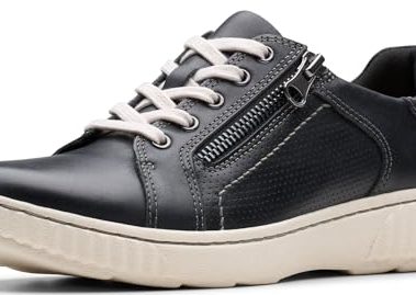 Clarks Women's Caroline Janna Leather Side Zip Fashion Sneaker, Black, 7.5 Wide