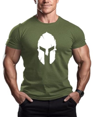 ReedCA Spartan Helmet - Mens Bodybuilding T-Shirt - Gym Training Top Fitness(Green,S)