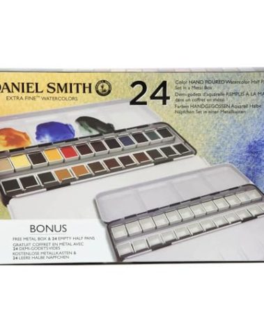 Daniel Smith Color Hand Poured Pan Set with BONUS Metal Box and Empty Half Pans, 24 Units (Pack of 1)