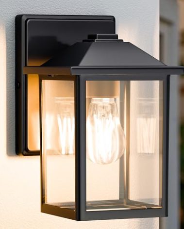MATAMEYE Outdoor Wall Lantern, Exterior Waterproof Wall Sconce Light Fixture, Black Front Door Mounted Lighting with Clear Glass, Anti-Rust Porch Lamp