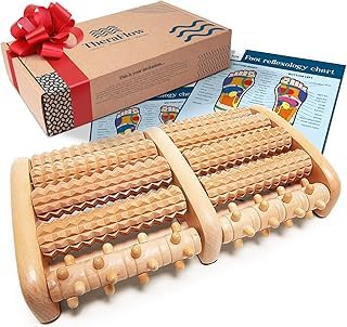 TheraFlow Foot Massager for Neuropathy & Plantar Fasciitis Relief - Mom Gifts for Women & Gifts for Dad, Wooden Foot Roller Massager, Neuropathy Pain Relief for Feet (Includes Reflexology Chart)