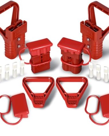 Kit 350 Amp 4Pcs Connectors Plugs 350A Quick Connect Disconnect 600 V+ 4 Pcs 350 amp Handle Battery Power Connector+4 Pcs Cover Dust (350A Red 4Pcs 2/0AWG)