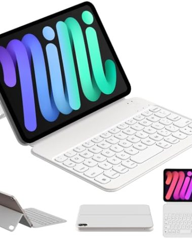 HOU Keyboard Case for iPad mini 7th (A17 Pro, 2024) & 6th (2021) 8.3-inch, Ultra Slim Folio Type of Keyboard, Power Display, Magnetic Protective Cover Support iPad mini 6/7