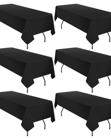 6 Pack Polyester Tablecloth for 6-8 Foot Rectangle Tables,72 x120 inch Black Polyester Table Clothes Table Covers, Washable Black Table Cloth for Wedding,Party,Banquet,Restaurant,Buffet Table