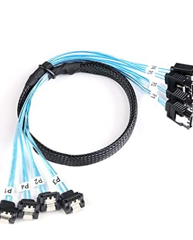 ADCAUDX SATA-III Cable:0.5M, 4Pcs/Set Thin 90-Degree SATA Right-Angle Cable SAS 6Gbps Data Angled to Straight for Server-Raid Computer SDD HDD CD DVD Drives (1.6FT)