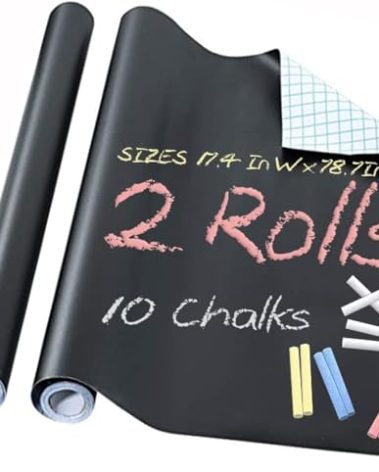 2 Roll Chalkboard Paper - Blackboard Vinyl Paper Removable Bulletin Wall Sticker, Free: 10 Colorful Chalks - 17.3" W x 78.7" L (Black)