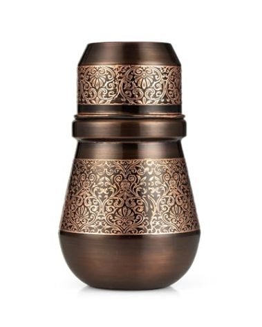 Bedside Water Carafe - Copper Bottle for Drinking Water- Pitcher with Lid - Ayurveda Healing Benefit Heavy Duty Vessel - 34 Oz