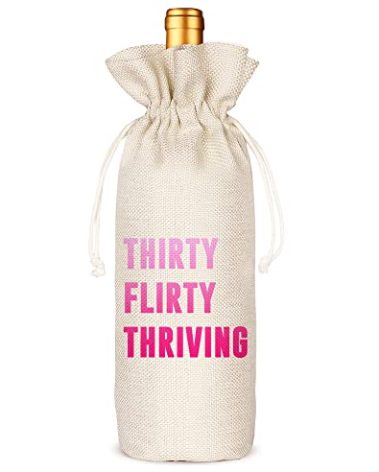 Socive Thirty Flirty Thriving 30th Birthday Wine Bag Funny Cute Wine Bag Gift Ideas Thirteen Going on 30 for women-Linen Drawstring Wine Bags