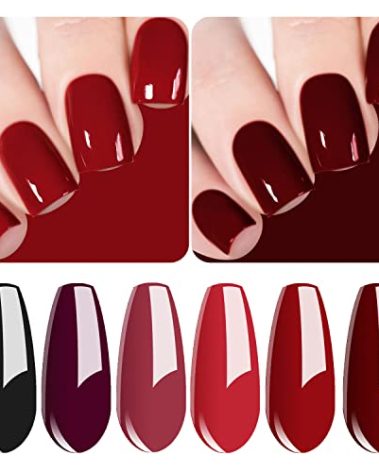 Vishine Classic Red Gel Nail Polish Set, Dark Red Burgundy Black Purple Gel Polish Kit Soak Off UV Nail Lamp LED Gel Nail Kits for Nail Art Design Home DIY Manicure Nail Salon Varnish 8ml