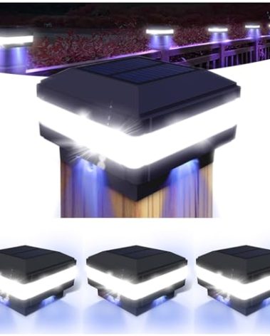 Solar Post Cap Lights 160 Lumen, 4x4 Post Solar Lights Fits 4x4 5x5 6x6 Wooden Posts, Deck Fence Post Solar Lights Waterproof, Outdoor Post Lights for Porch Patio Garden Landscape Lighting(4 Pack)