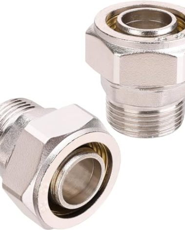 ANCIMOON 3/4’’ Straight Fittings, 3/4’’ Piping x 3/4’’ Male NPT Adapter Fittings, Seal Tape Needed, Brass-Nickel Plated, 2PCS for Garage Shop Compressed Air Line Piping System Kit