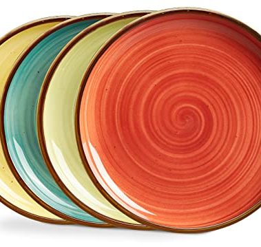 ONEMORE Porcelain Plates Set 10.5 inch Large Dinner Plates for Salad Dessert Ceramic Serving Plate Set of 4, Microwave and Dishwasher Safe