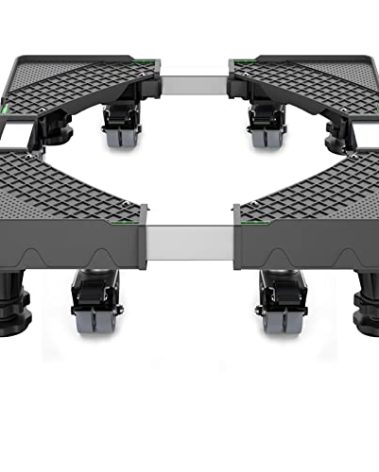 HQO LOVL Upgrade Fridge Stand Mobile Base with 8 Locking Wheels and 4 Strong Feet 27.5”-35.4” Adjustable Furniture Dolly for Washer Dryer Washing Machine Stand Pedestal, Refrigerator Stand (Black)