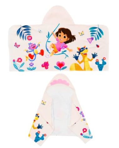 Dora The Explorer Kids Super Soft Bath/Pool/Beach Soft Cotton Terry Hooded Towel Wrap, 24 in x 50 in, (Officially Licensed Product) by Franco