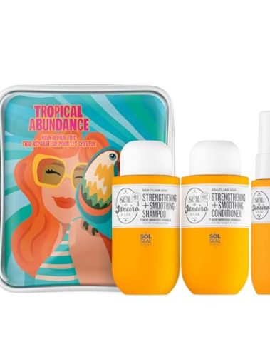Sol de Janeiro Tropical Abundance Hair Repair Trio Travel Set | Jet Set | Sulfate Free Brazilian Joia Shampoo and Conditioner | Leave In Conditioner Spray | TSA Friendly | Amazon Exclusive