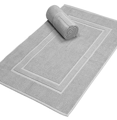GLAMBURG Premium Cotton 20x32 inch 2-Pack Bath Mats - 100% Ringspun Cotton - Luxury Hotel & Spa Quality - 800 GSM - Durable Soft Highly Absorbent - Machine Washable - Light Grey