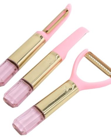 Paris Hilton 3 Piece Peeler Set with Pink Jewel Shaped Handle, Dishwasher Safe Kitchen Tools and Utensil, Pink and Gold