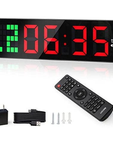 LUCORB Gym Timer - Large Digital Gym Clock Wall with Interval Time Progress Bar, Countdown/Up Stopwatch, Remote Control for Home Gym Garage Boxing Crossfit