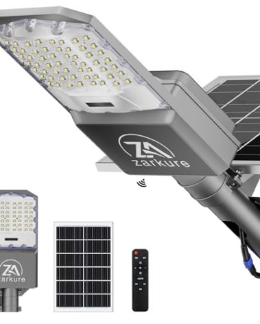 9500W Solar Street Lights Outdoor, 40000mAh IP67 Waterproof Solar Security Flood Lights 7000K 450000LM Super Bright LED Beads Commercial Parking Light with Remote Control for Street, Court, Barn-Gray