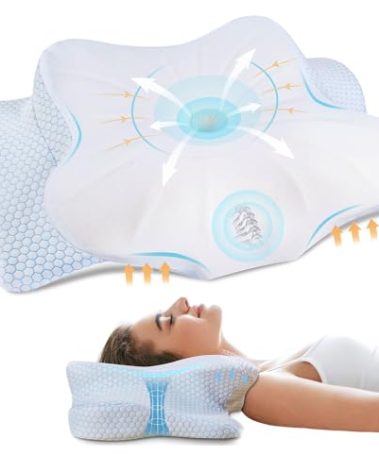 FAIORD Cervical Memory Foam Pillow for Neck and Shoulder, Ergonomic Contour Cervical Pillow for Sleeping with 2 Heights, Cooling Neck Support Pillows for Side Back Stomach Sleeper King Size Blue