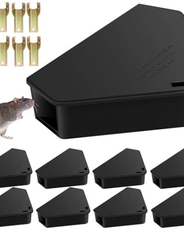 8 Pack Mouse Bait Stations with Keys - Outdoor Refillable Mouse Bait Station Reusable Mice Small Rats Poisoning Station Box for Indoor Outdoor Kitchen Garage, Safe for Kids and Pets, Black