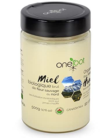Oneroot 100% Organic Canadian Wildflower Honey - 17.6 Oz/1.1 Lbs, Unheated & Creamed - Nutrient-Rich, Natural Sweetener with Enzymes - Thick & Pure Raw Unfiltered Honey