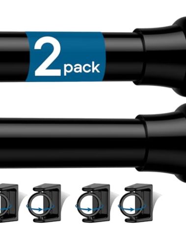 4PCS Black Tension Curtain Rod 18-36 Inch Adjustable Curtain Rod No Drilling Tension Rods Small Tension Spring Tension Curtain Rods, for Windows, Door And Closet. (With 4 Set Rod Holders)