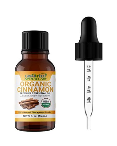 Cinnamon Essential Oil – Bark - USDA Organic -15mL - Therapeutic Grade- Diffuser Oil - 100% All Natural - with Glass Dropper, Grimweed Apothecary