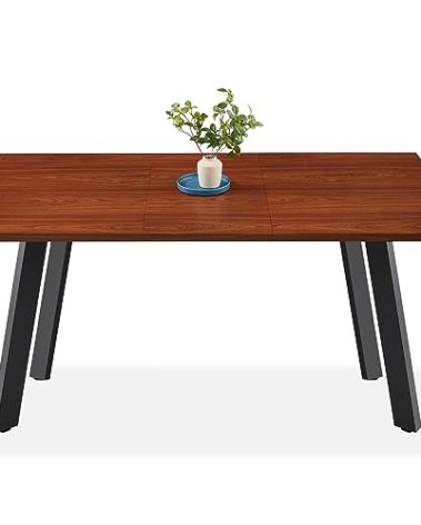 Best Choice Products Extendable Dining Table 47 to 63in Modern Large Expanding Kitchen Table up to 6 People w/Leaf Extension, 2 Locks, 132lb Capacity - Brown