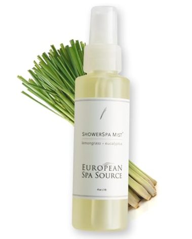 European Spa Source Energizing Lemongrass + Eucalyptus ShowerSpa Mist Spray for Aromatherapy, at Home Spa Experience, Sinus Congestion Relief, and Tension Relief, 4 fl oz.