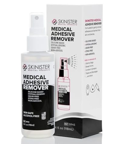 Skinister Medical Adhesive Remover for Skin | Wig, Ostomy, Tape, and Bandage Adhesive Remover | Silicone-Based, Hypoallergenic, Sting-Free | 4oz Spray