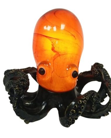 Aotmkj Octopus Lamp, Unique Bronze Resin Suction Cup Texture Tentacles Amber Glass Body Nautical Decor Art Lamp Coastal Accent Decor Night Light