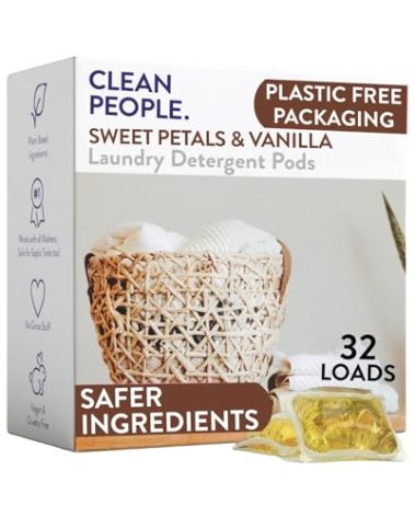 The Clean People Laundry Detergent Pods - Hypoallergenic Laundry Pods - Ultra Concentrated, Recyclable Packaging, Stain Fighting - Sweet Petals, 32 Pack