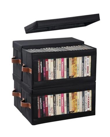 Coorganisers 4 Packs DVD Storage Box with Visible Window, Dustproof DVD Case Holder Organizer with Lid and Handles, Holds Up to 104 Cases, CD Holder for Blu-ray & CD Storage-15.75 x 6.10 x 8.07In