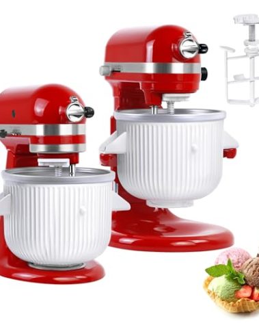 Ice Cream Maker Attachment for KitchenAid Mixers, Fits KitchenAid 4.5/5QT & 6QT Stand Mixers, Frozen Ice Cream & Sorbet Gelato Maker for KitchenAid, 2 Quart, White(Machine/Mixer Not Included)