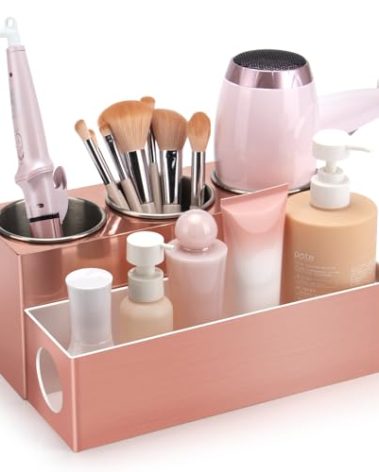 GFWARE Hair Tool Organizer - Bathroom Vanity Organizers and Storage, Hair Styling Accessories Hot Tools Organizer Hair Dryer, Blow Dryer, Curling Iron, Flat Iron, Hair Straightener, Pink