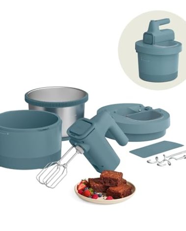 bella 3.5 Qt Hand & Stand Mixer, 2 in 1 Electric Mixer with Bowl, Dough Hook, Whisk & Egg Beater, Multifunctional Handheld Mixer for Baking, 200 Watt, Surf