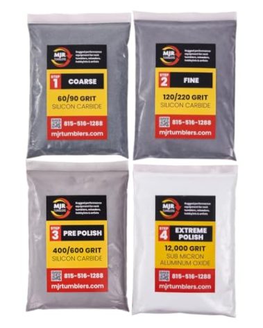Refill Grit Kit w MJR Tumblers Premium Quality Extreme Polish 12,000 Grit Sub Micron Aluminum Oxide Polish for Unparalleled Result. For 18lb Rock Tumblers w Silicon Carbide, Disabled and Veteran Owned