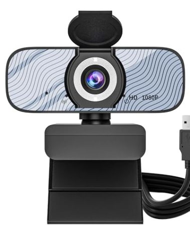 Gozvrpus USB HD Webcam with Built-in Microphone and Rotatable Tripod, 1080P Video, Wide Angle Camera, Privacy Cover, for Desktop PC or Laptop Computer（White）