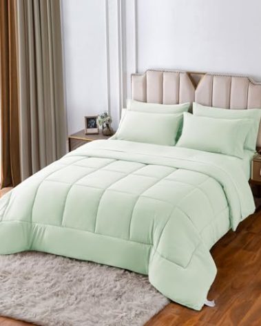 HENGWEITEXT 7 Piece Comforter Set Queen,All Season Down Alternative Comforter Queen Size in a Bag,Queen Size Comforter Sets with Sheets,Deep Pocket Ultra Soft and Fluffy,Mint Green
