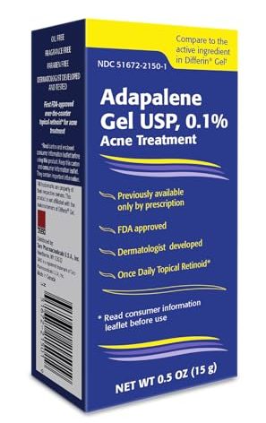 TARO Adapalene 0.1% USP Gel, Paraben Free, Retinoid Acne-Prone Facial Treatment for Sensitive Skin, Prescription Strenght (0.5)