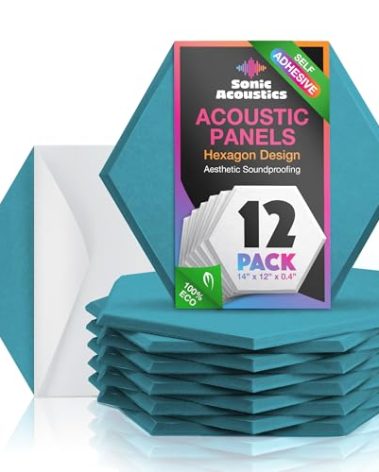 Acoustic Panels 12 Pack Soundproof Wall Panels, 14" X 12" X 0.4" Sound Proof Panles, High-Density Wall Decoration Sound Absorbing Panel, Hexagon Wall Panel for Home Office with Self-Adhesive-Green