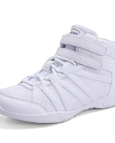 FUQIAO Girls High Top White Cheerleading Shoes Lightweight Cheer Sneakers, White 1.5 Little Kid