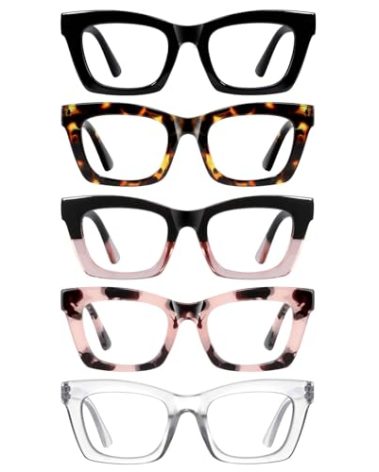 XXZQRYHN Oprah Reading Glasses for Women-5 Pack Blue Light Blocking Square Fashion Readers with Spring Hinge Computer Eyeglasses(Mix2, 1.50x)