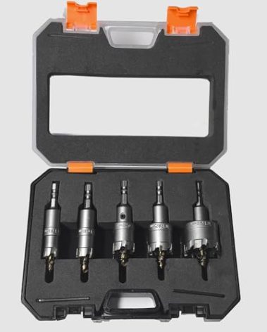 XIANFENGHU TCT Carbide Hole Saw Kit for Hard Metal 5/8"~1-3/8" Metal Hole Saw Drill Bit Hex Shank with Titanium-Plated Pilot Drill Bits for Iron Aluminum Alloy Copper Plasterboard Wood 5PCS