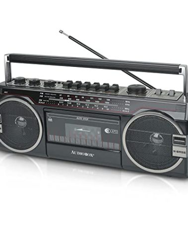 AudioBox RXC-25BT Retrobox 2 Way Speaker System Boombox w/Bluetooth Connectivity, AM/FM/SW, USB and SD Card Connection, & Cassette Player, Black