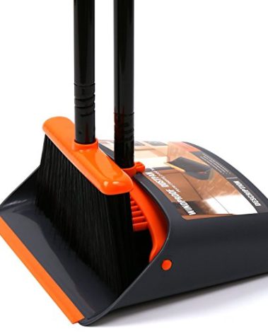 TreeLen Broom and Dustpan Set with 52" Long Handle for Home Kitchen Room Office Lobby Floor Use Upright Stand Up Stand Up Broom with Dustpan Combo