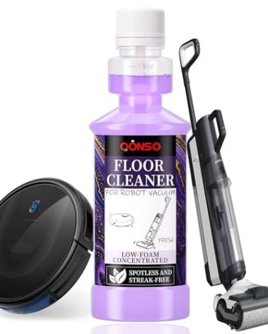 QONS Low Foam Robot Vacuum Floor Cleaning Concentrate Solution Compatible for Roborock Q5 Max, Tineco, iFloor, 8.45 Fl Oz 250ml