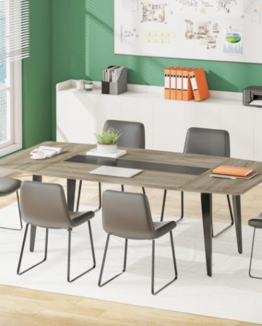 Tribesigns 6FT Conference Table, 70.86L x 35.43W x 29.52H Inches Boat Shaped Meeting Table, Industrial Grey Seminar Table for Office Meeting Conference Room