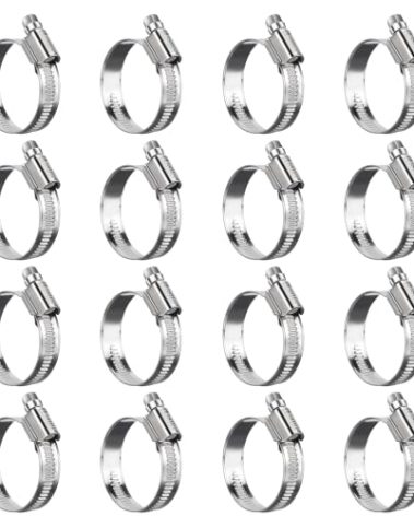Steelsoft Non-Stripping Worm Gear Hose Clamp Size#16, 1 to 1-5/8 inch Adjustable Stainless Steel Hose Clamps for Automotive,Radiator,Heater,Rolled Band Edge Protection,16Pack